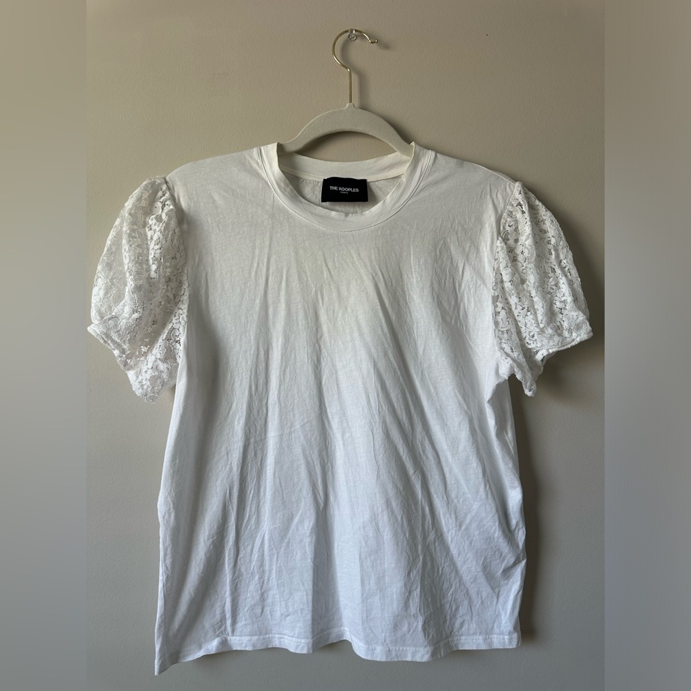 The Kooples Lace-Sleeve jersey T-Shirt White  Crewnec